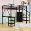 Lit mezzanine en métal avec escalier, bureau, lumière DEL et station de charge-540459462