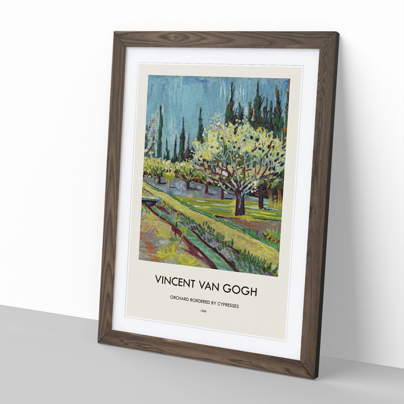 Orchard Bordered by Cypresses by Vincent Van Gogh - Picture Frame Painting, 36cm H x 27cm W x 2cm D, Walnut