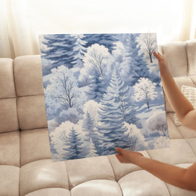 Holiday Blue Winter Forest Trees V Modern Unframed Art Print