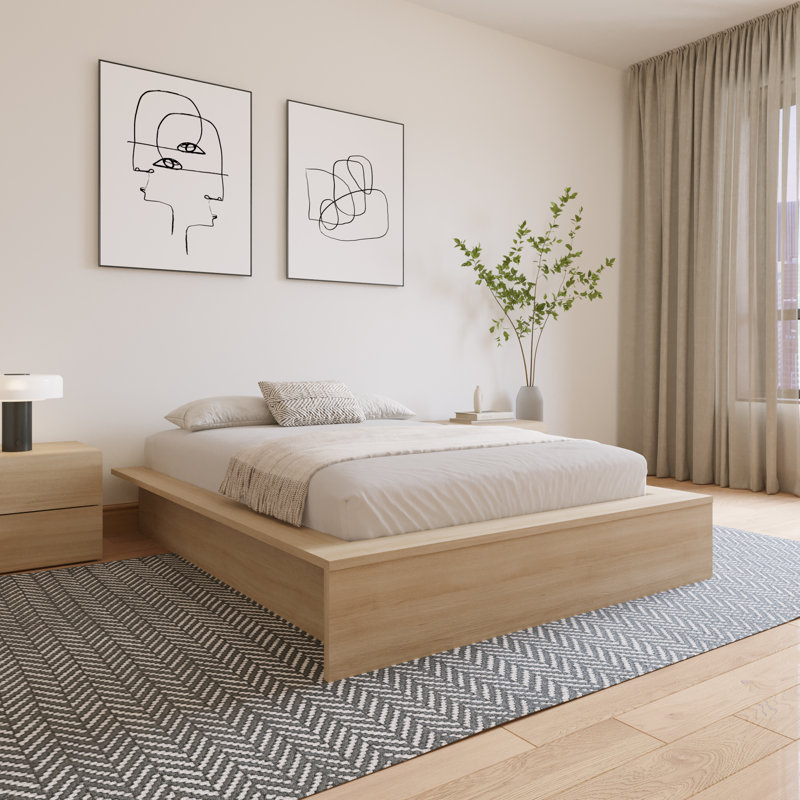 Hamdija Platform Bed, Natural Oak, Full