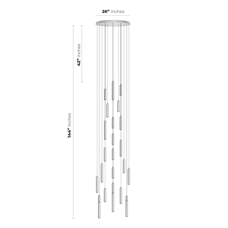 Rainfall 25 - Light Pendant, 120" H x 26" W x 26" D, Gray, White