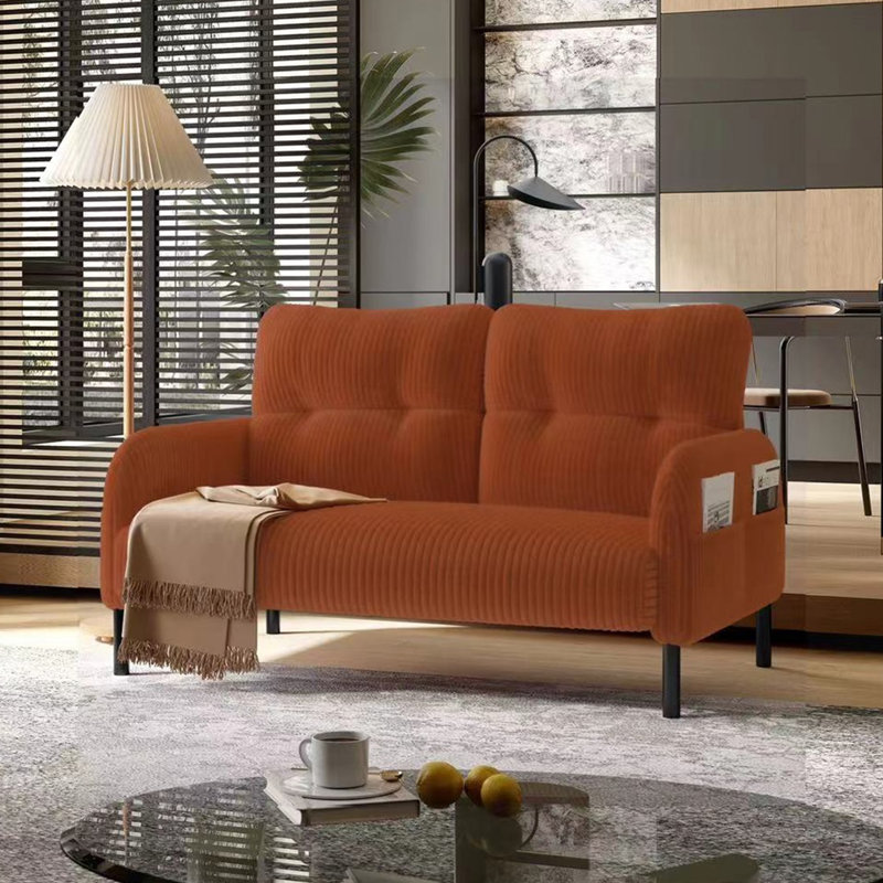 Corduroy fabric, comfortable monochrome double sofa, suitable for living rooms and bedrooms, Orange