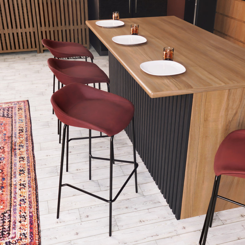 Masayo Servos Modern Barstool with Upholstered Faux Leather Seat and Powder Coated Iron Frame, Bordeaux