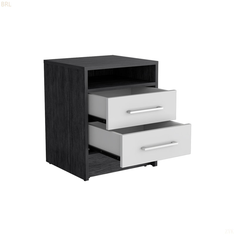 Two Drawers, Smokey Oak / White Finish, Multicolor