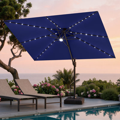  12' X 9' Rectangular Patio Cantilever Solar Led Light Umbrella with Weighted Base – Effortlessly Movable by One Person