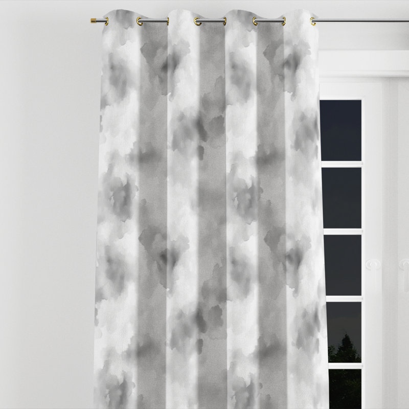 Modern Room Darkening Curtains - Gray Quiet Smoke Grommet Curtain - 1 Panel, Gold Grommets, 52" W x 84" L