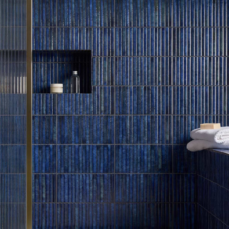 Curve Fluted 6X12 3D Glossy Ceramic Tile, Blue
