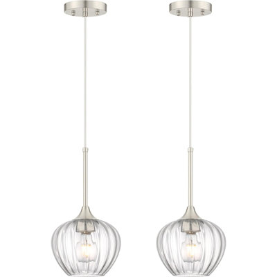 2-Pack Glass Pendant Lights Kitchen Island, 7.7" Modern Brushed Nickel Pendant Lighting Small Hanging Light Fixtures for Kitchen, Dining Room, Bathroom, Bedroom