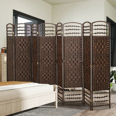 8 Panel Folding Room Divider Portable Privacy Screen Wave Fibre Room Partition for Home Office Brown