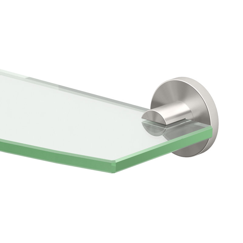Channel Wall Mount Curved Tempered Glass Shelf, Satin Nickel