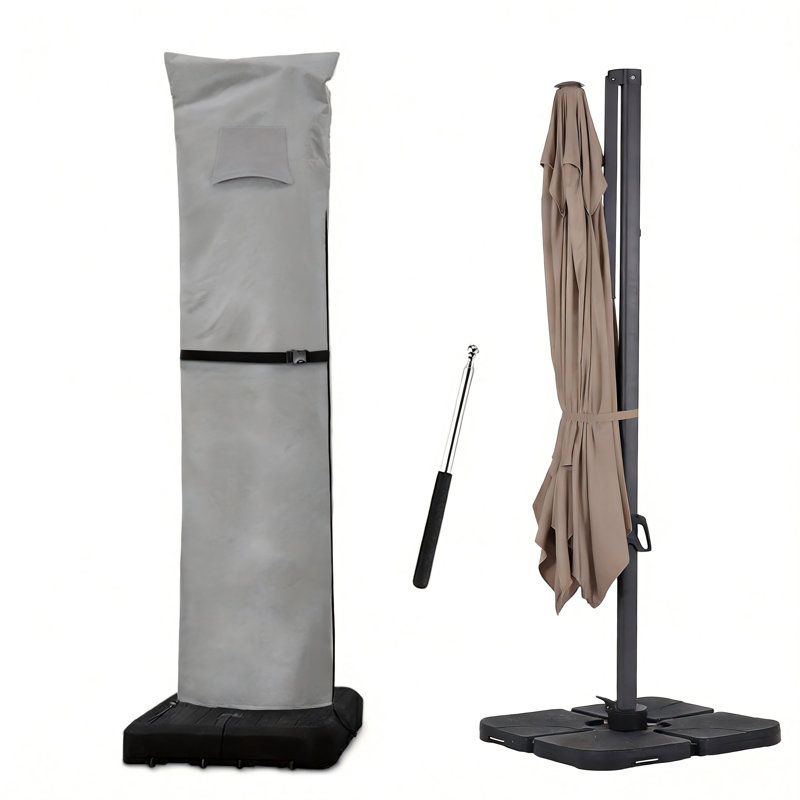 Patio Umbrella Cover with Air Vent and Telescopic Support Pole, Waterproof Cantilever Parasol Cover, (Grey)