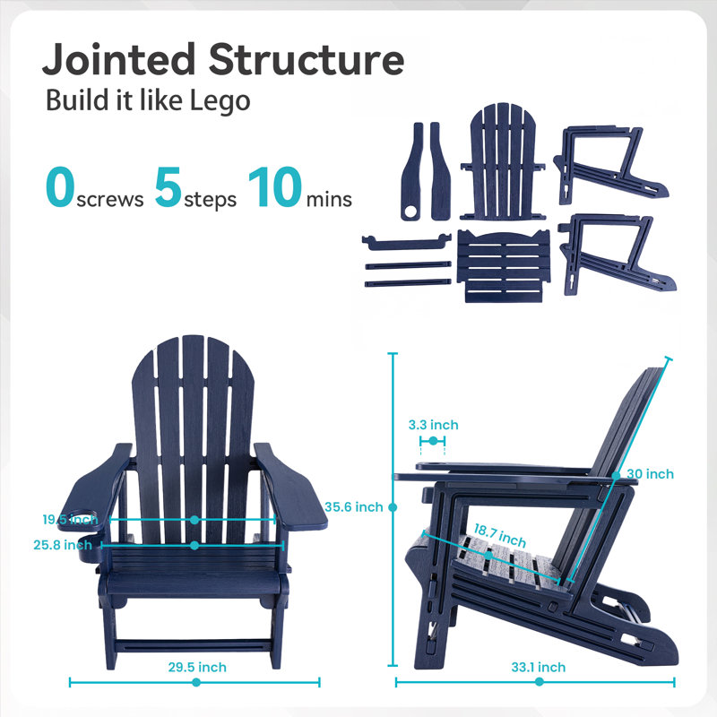 Chaise Adirondack pliante en PEHD, Bleu