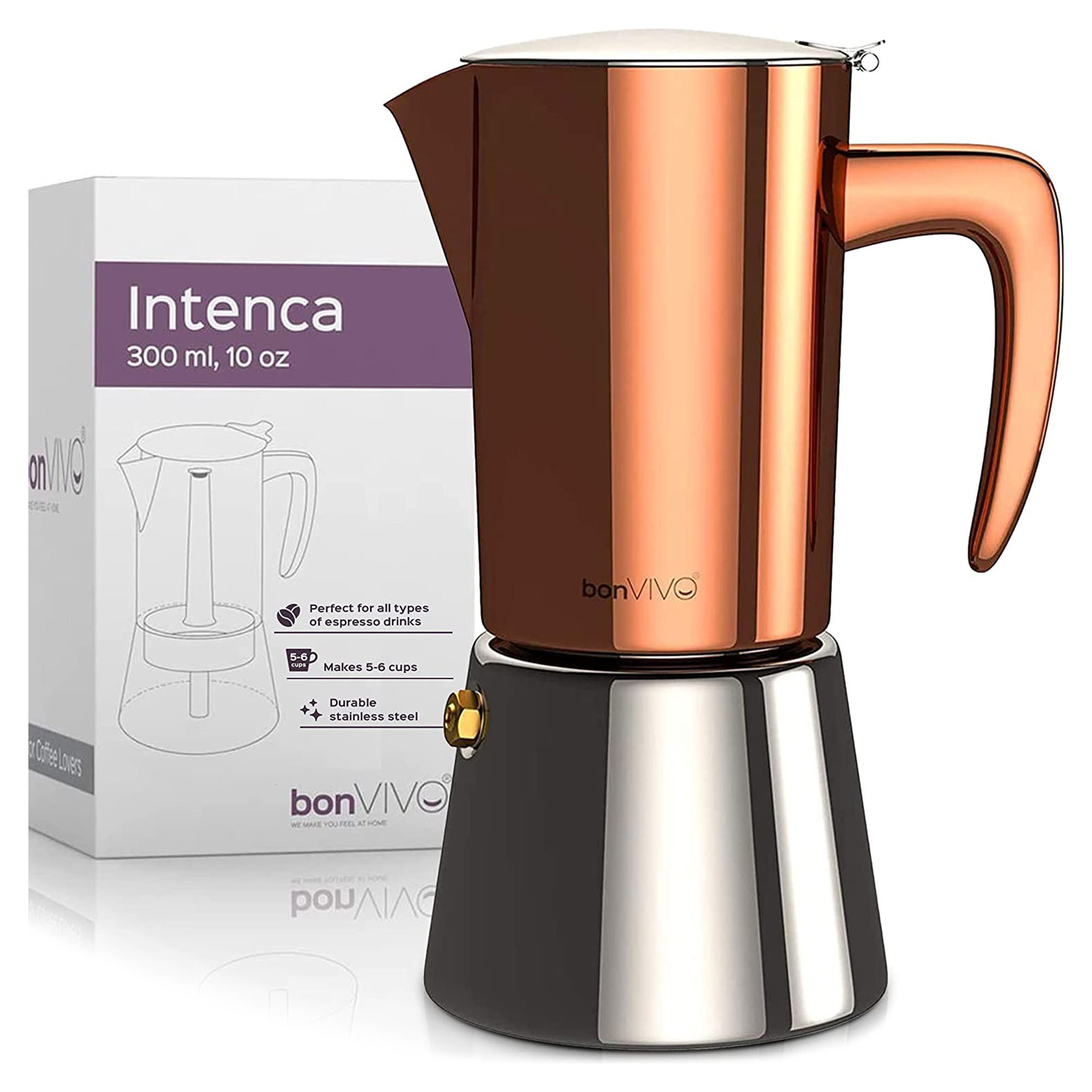 New bonVIVO Milk Frother Steamer Cup Copper Finish Stainless Coffee Creamer