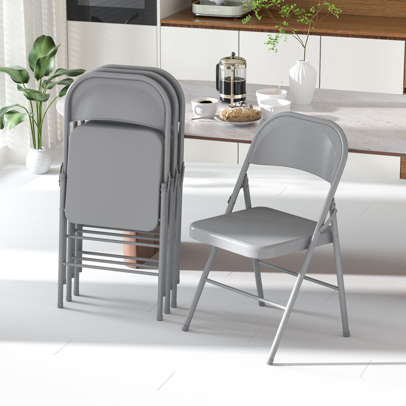30'' Metal Folding Chair Steackable Foldable Back Chairs, Set Of 4, Gray