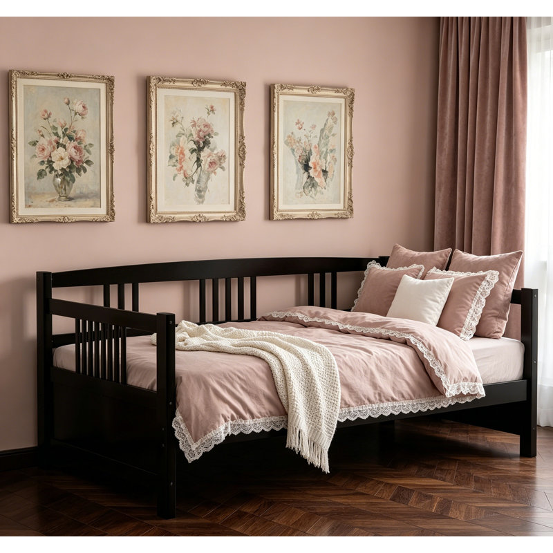 Lit de jour moderne en bois massif, taille simple multifonctionnelle avec finition espresso pour une utilisation à la maison durable et élégante