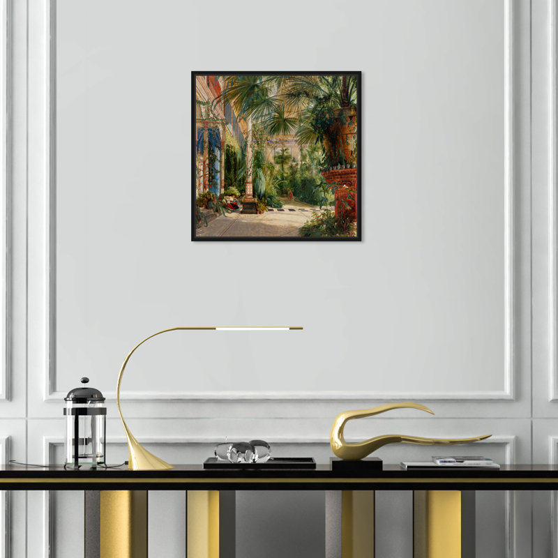 Intérieur de Palm House - Peinture, H 12 po x l 12 po, Toile encadrée, Noir