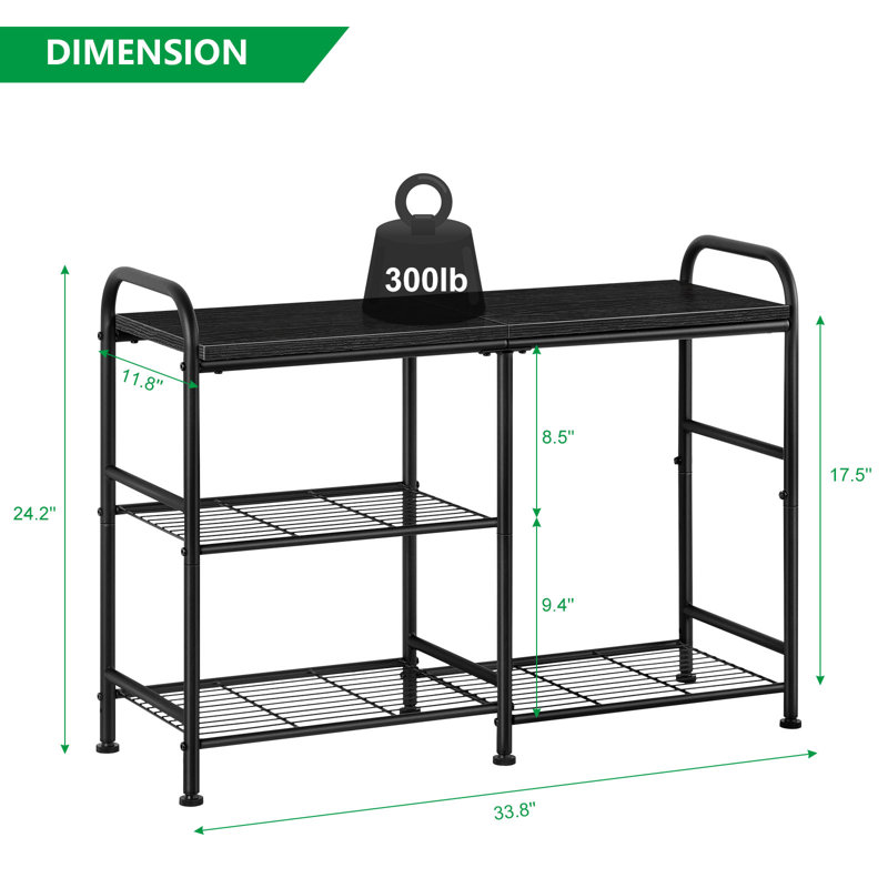 3 - Tier Offset Black Wire Shoe Rack