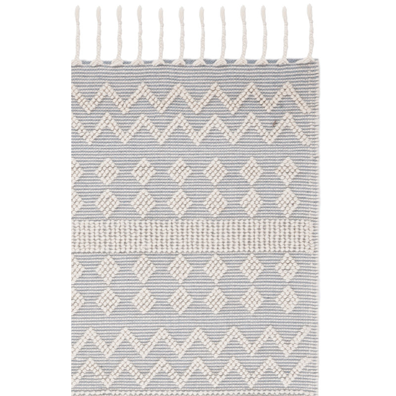 Tapis en laine / coton tissé à la main Sucher en ivoire / bleu clair, Carré 6 pi