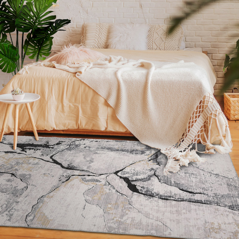 Abstract Machine Washable Rug for Living Room Bedroom Modern Non-Slip Low Pile Rubber Backing Area Rug for Playroom Office Kitchen Dining Room Dorm and Bedside Decor
