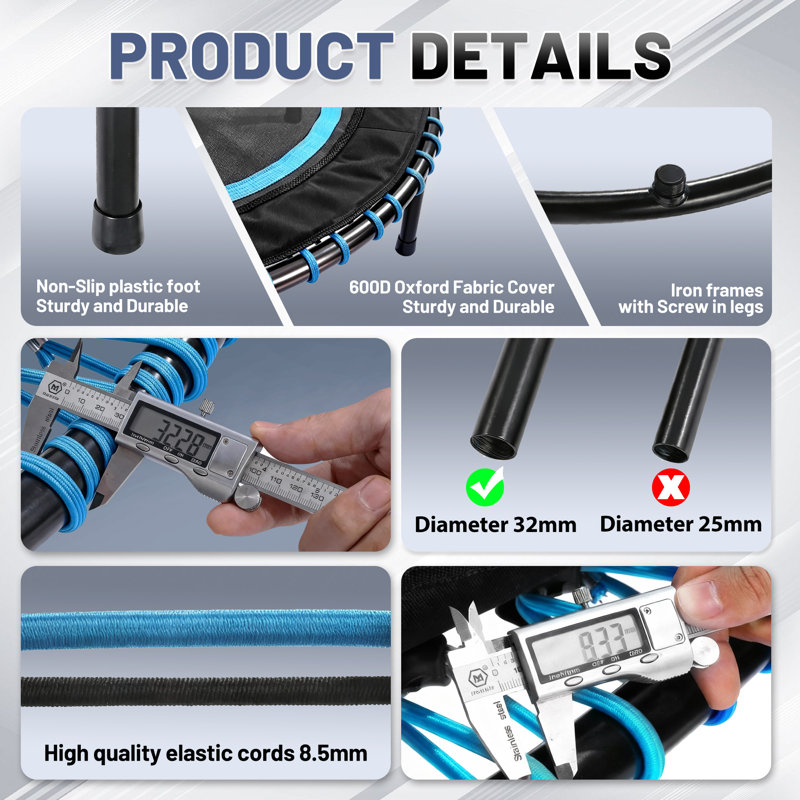 40 Inch Iron,Polypropylene,Rope Mini Trampoline Light Blue