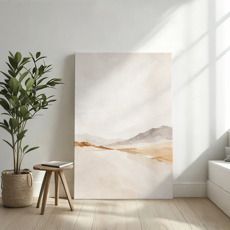 Paysage de montagne minimaliste abstrait aux tons terreux, aquarelle sur toile, 16*24 inch (40*60*2cm)