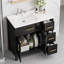 Meuble-lavabo noir 36 po avec lavabo en céramique à gauche, conception asymétrique à 3 tiroirs et 2 portes, poignées dorées, bois d'hévéa massif, prêt pour un robinet de 8 po, capacité de 250 lb-1483165215