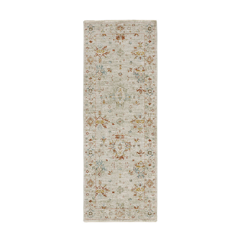 Ivory Synthetic Persian-Inspired Runner Area Rug