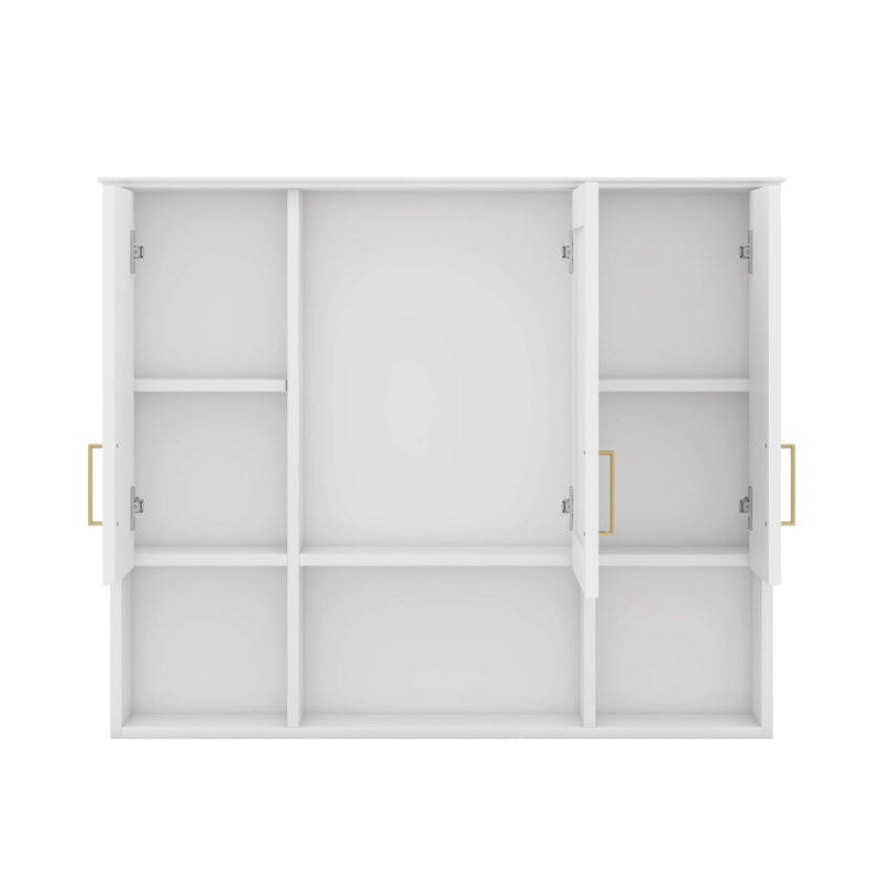 Armoire de salle de bain avec miroir, armoire à pharmacie murale avec tablettes réglables et espaces ouverts, Blanc