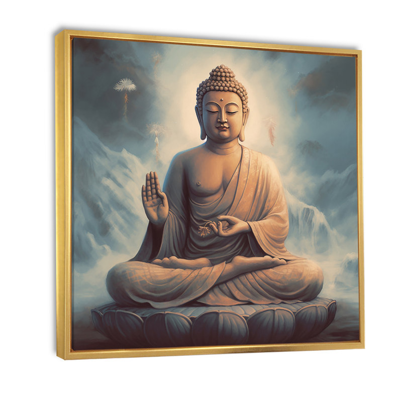 "Statue of Buddha", reproduction sur toile, Cadre flottant doré, 16" H x 16" W