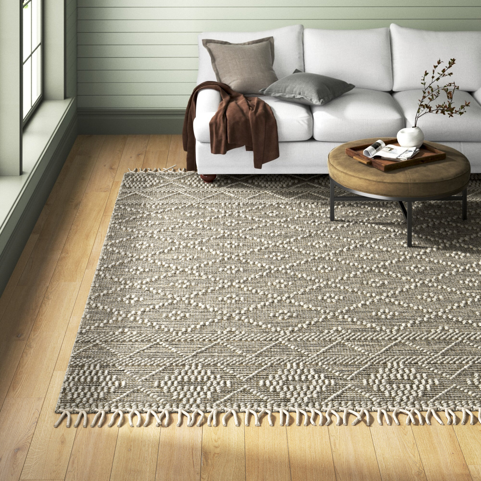 Alyson Beige Gray Hand-Woven Geometric Rug, Rectangle 8' x 10'