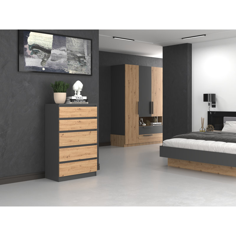 Tonya 5 Drawer 70cm Chest of Drawers, Anthracite/Artisan Oak