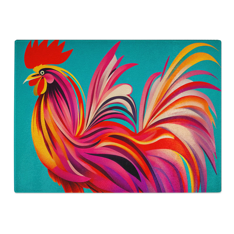 Colourful Rooster Vol.2  Glass Chopping Board