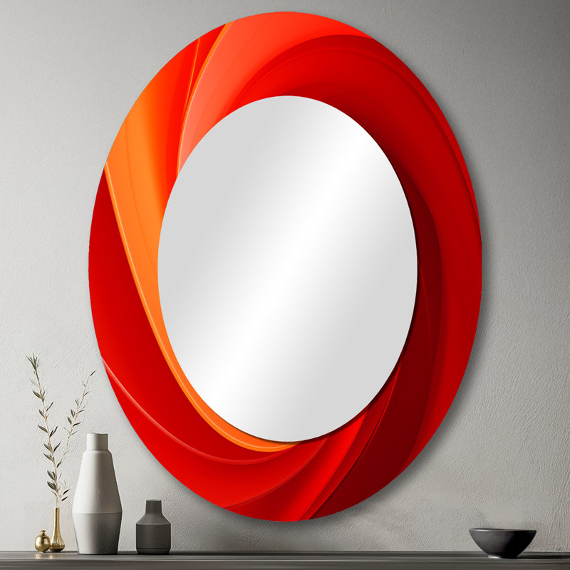 Red Perpetual Pulse Vortex III - Large Oval Wall Mirror On Metal, 43" x 33"