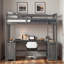 Lit mezzanine avec bureau en U, tiroirs, tablettes de rangement et armoire-412793432