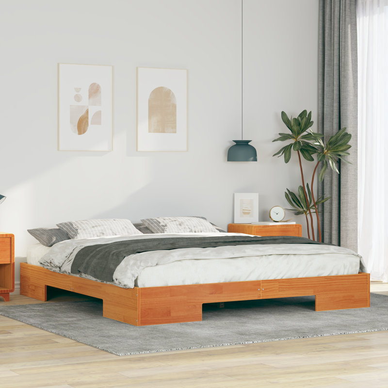 Floor Bed Frame With Storage Solid Pine Wood, Brown, Super King (6')