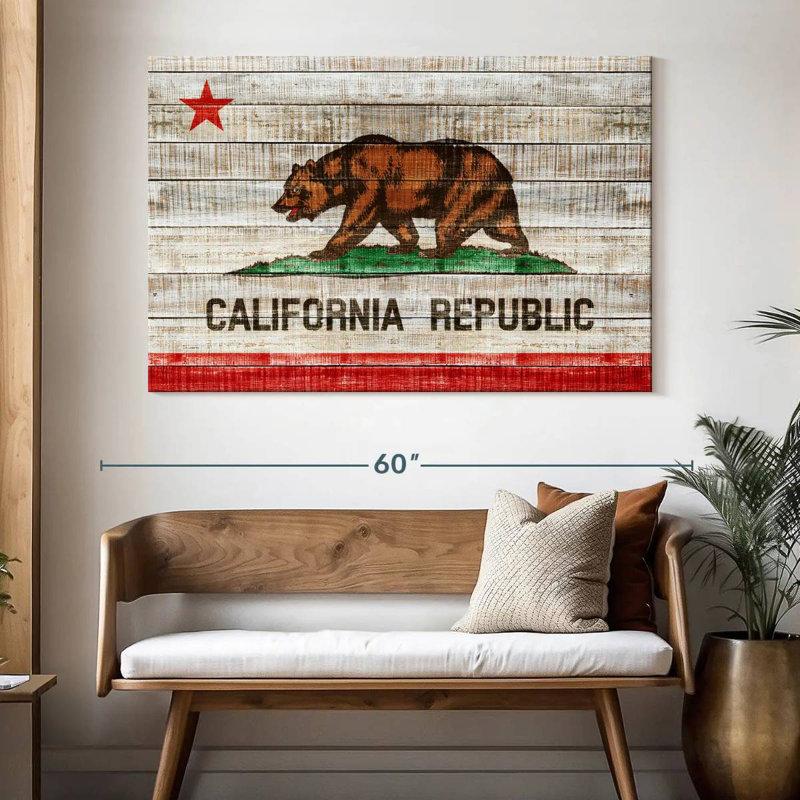 Borges Rustic California Flag, 34" H x 51" W