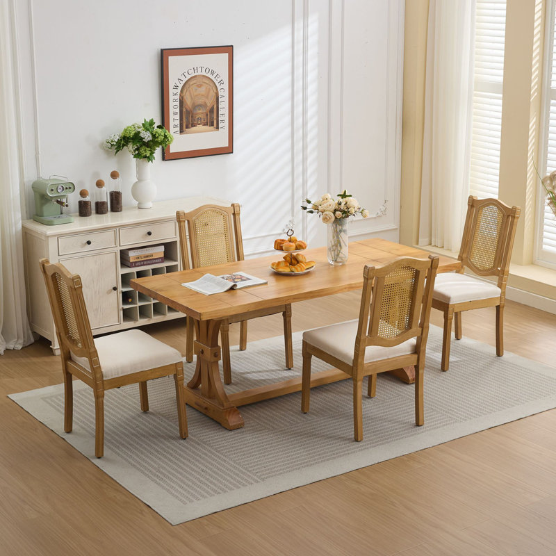 Solid Wood Rattan-Back Dining Chair