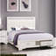 Grand lit moderne avec tête de lit tapissier en similicuir et rangement, style, finition blanche, accent de paillettes argentées, chambre à coucher avec tiroirs plateforme en bois