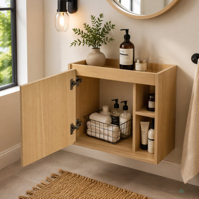 Meuble-lavabo mural 24 po avec lavabo en céramique et porte à fermeture en douceur, emballage KD