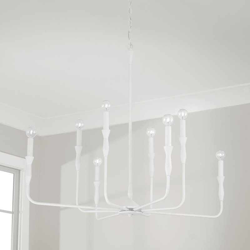 Lustre géométrique de style bougie , Blanc texturé, H 34 po x l 41 po