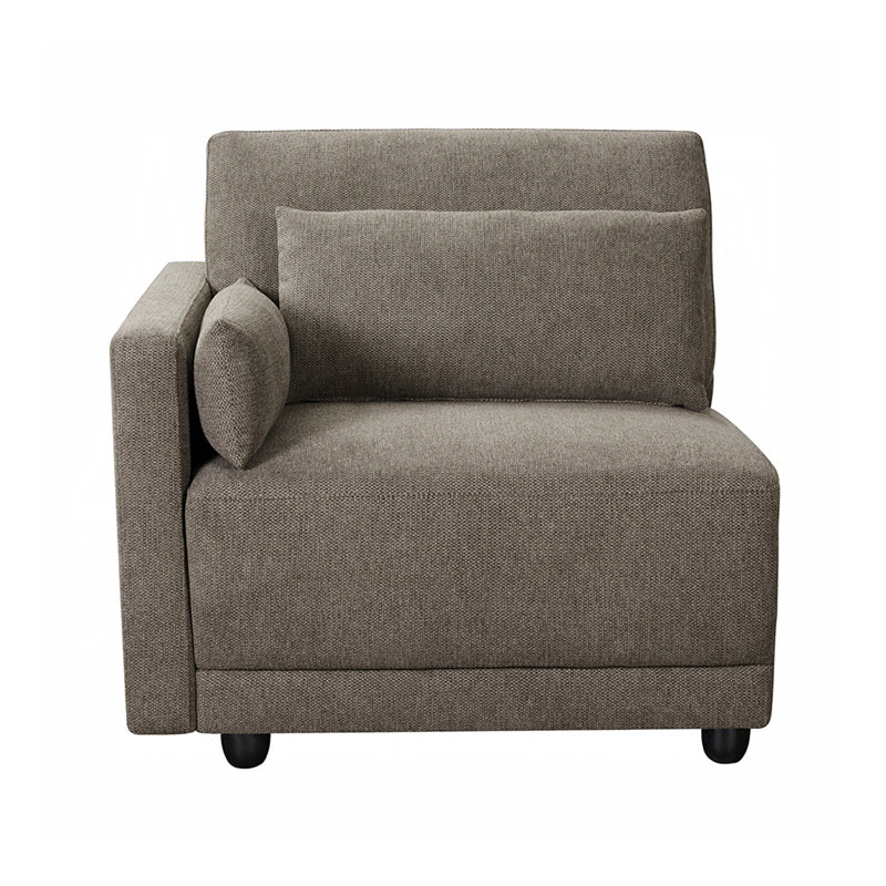 Fauteuil rembourré modulaire faisant face à la gauche avec 3 coussins bruns