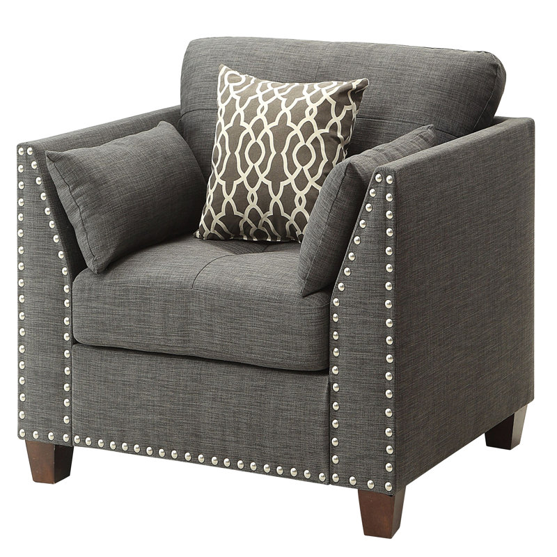 Chaise d'appoint polyvalente gris anthracite avec 3 coussins et garniture cloutée élégante