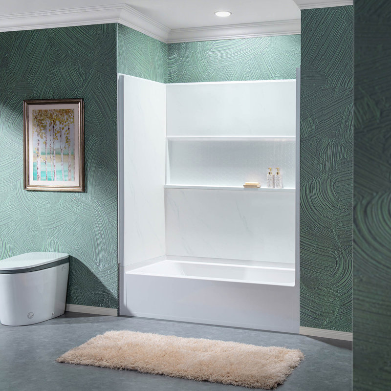 60” X 32” 4-piece Direct-to-stud Alcove Tub Surround, With Soaking Bathtub Combo In White, Carrara White, Right