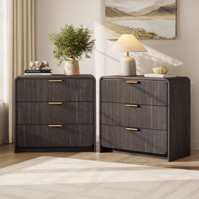 Table de chevet de 80 cm de large pour chambre à coucher, table de chevet moderne à 3 tiroirs avec rangement