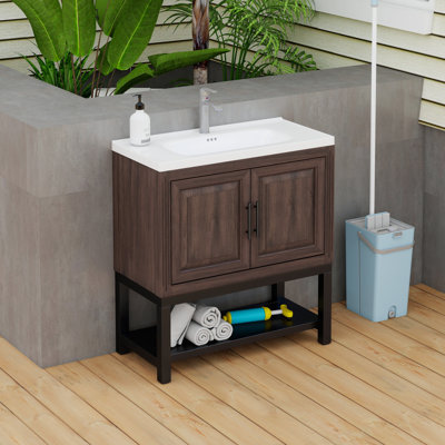 Meuble-lavabo moderne 32 po avec lavabo en céramique et robinet en aluminium Cyrvelle