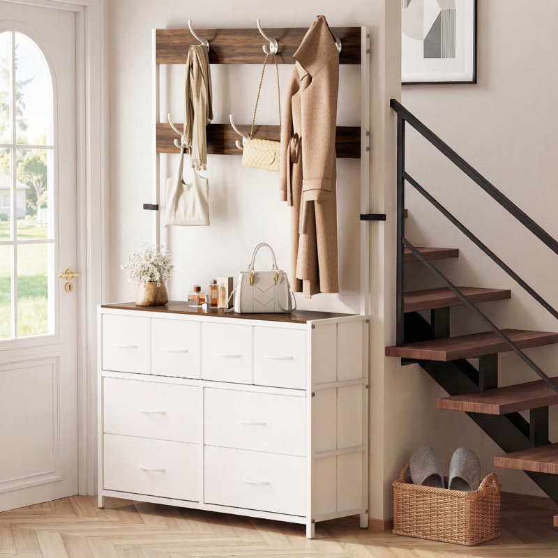 Dresser For Bedroom With 8 Drawer Dresser, Charging Station & 6 Hooks , White