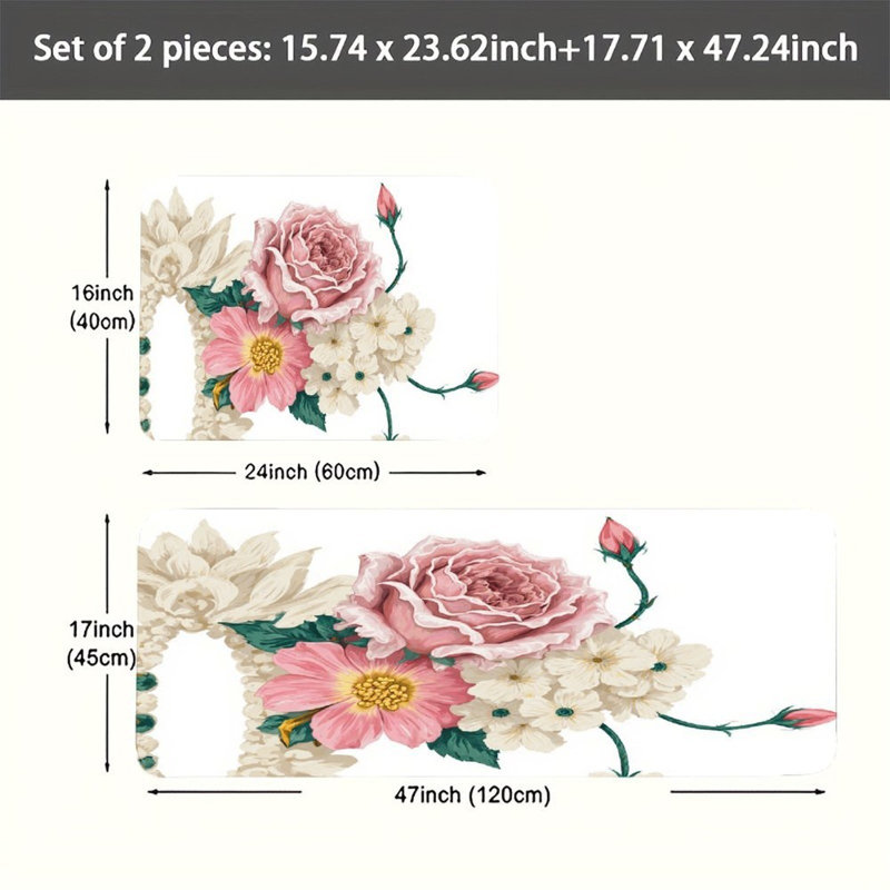 Tapis de cuisine antidérapant 2 pièces rose et rose