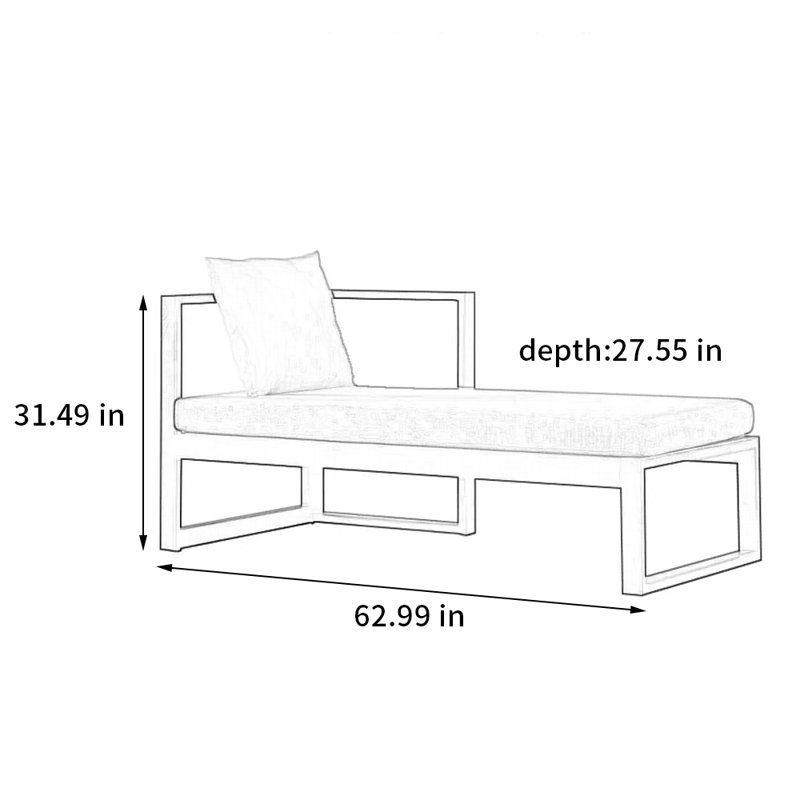 Chaise longue rembourrée en bois massif chinois, Chaise longue à accoudoir gauche
