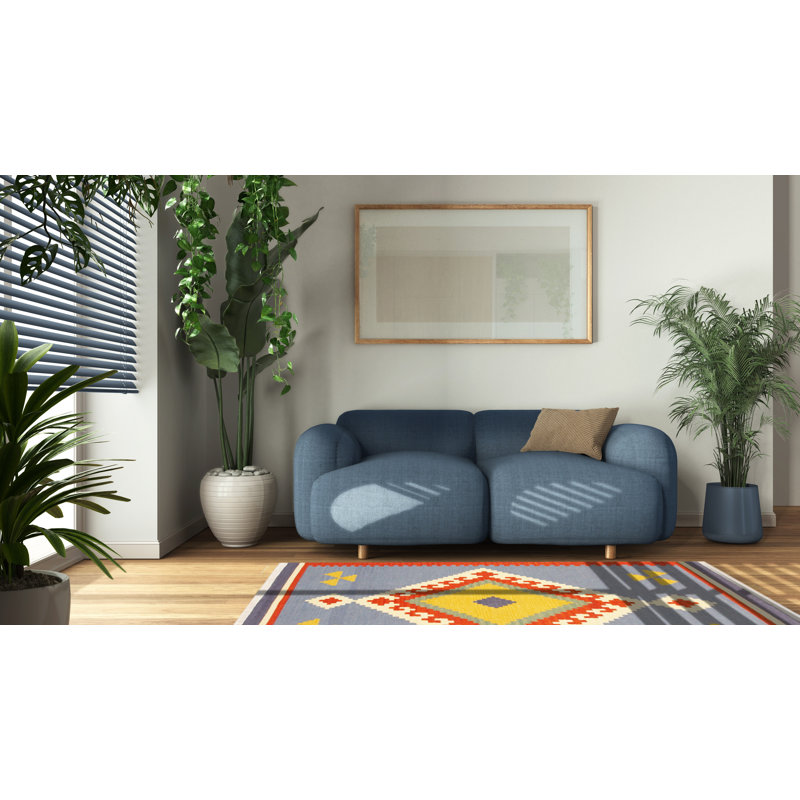 Tapis rectangulaire moderne multicolore en laine douce noué à la main, Rectangle 5 pi x 8 pi