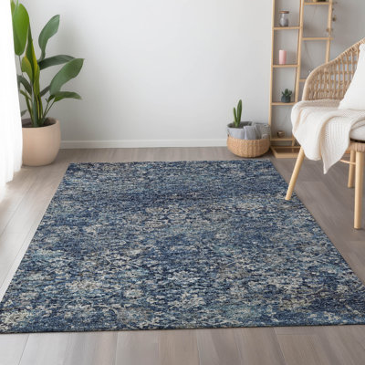 Premium Machine Washable Andreau AMF92 Blue 1'8" x 2'6" Rug
